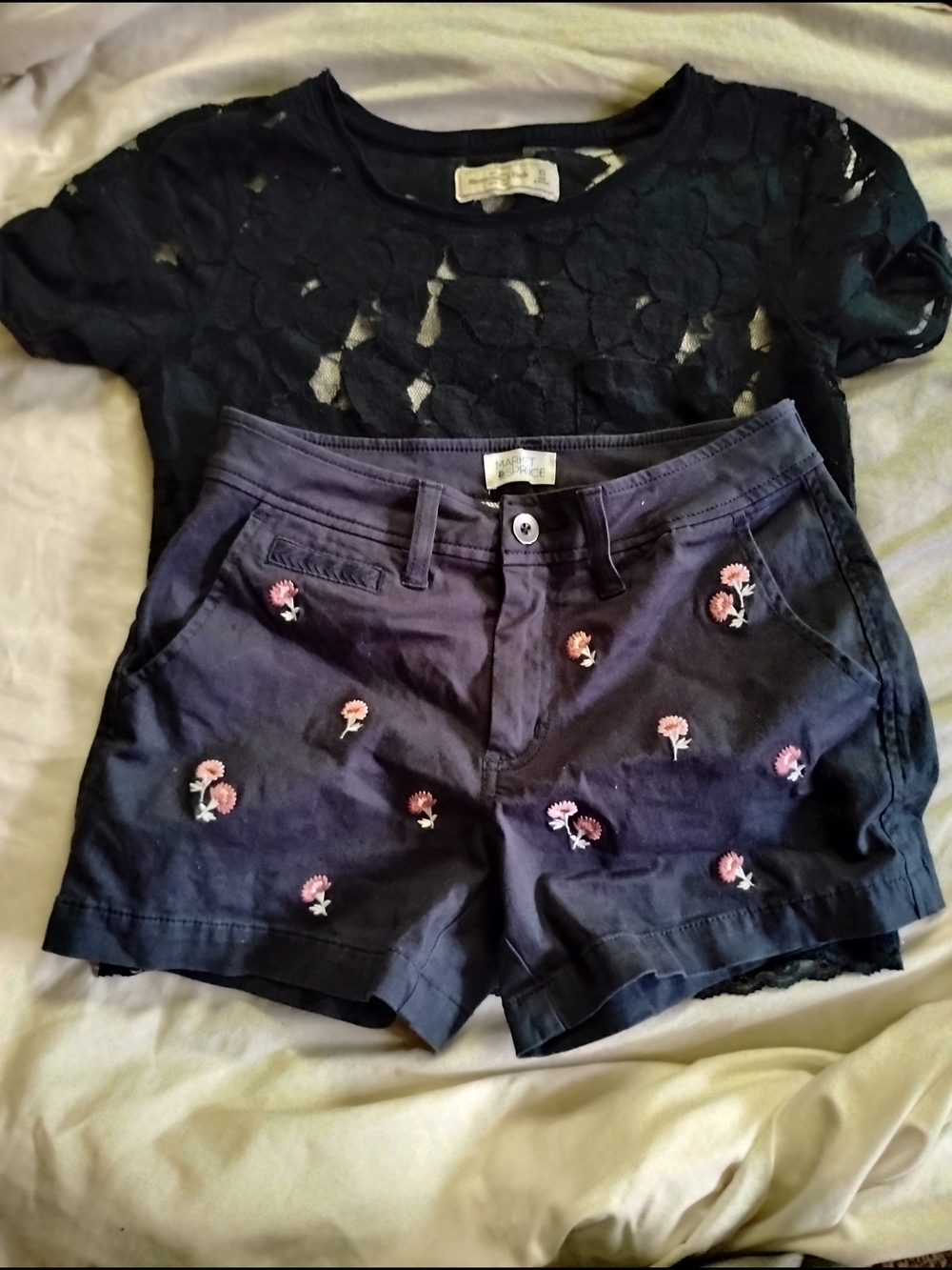 Abercrombie & Fitch Black Lace Women's Top And Market Shorts